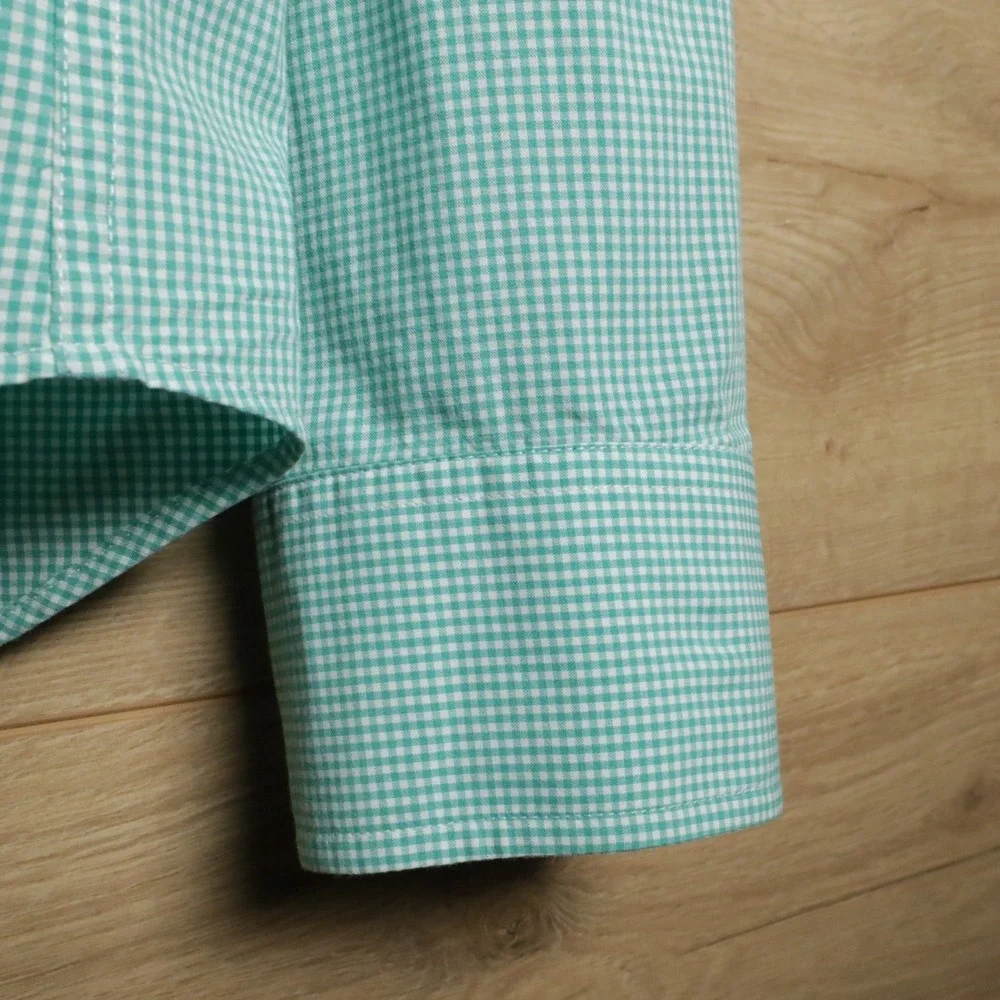 J. Crew Gingham‎ Button Down Shirt Long Sleeve Men XL Mint Green White Casual